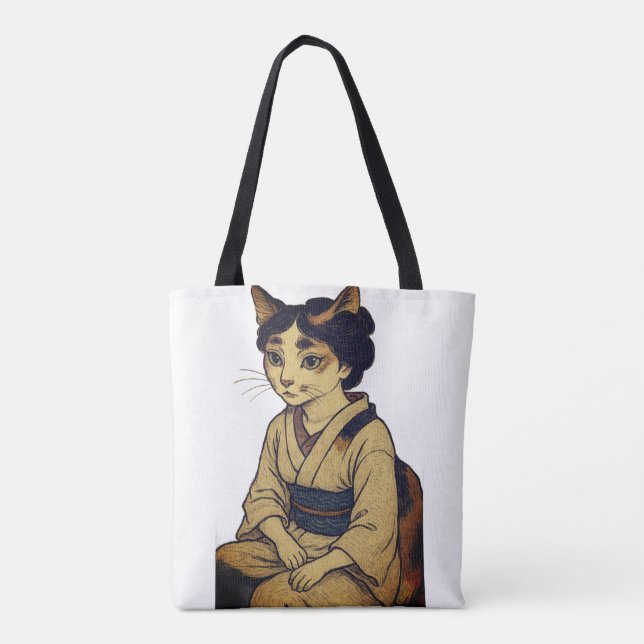 Ukiyo-e style calico cat tote bag (Rückseite)