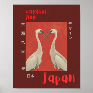 Ukiyo-e-Style: Serene weiße Krane, Papier-Poster Poster