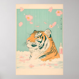 Ukiyo-e Tiger in Bathtub Print Japanese Bathroom Poster