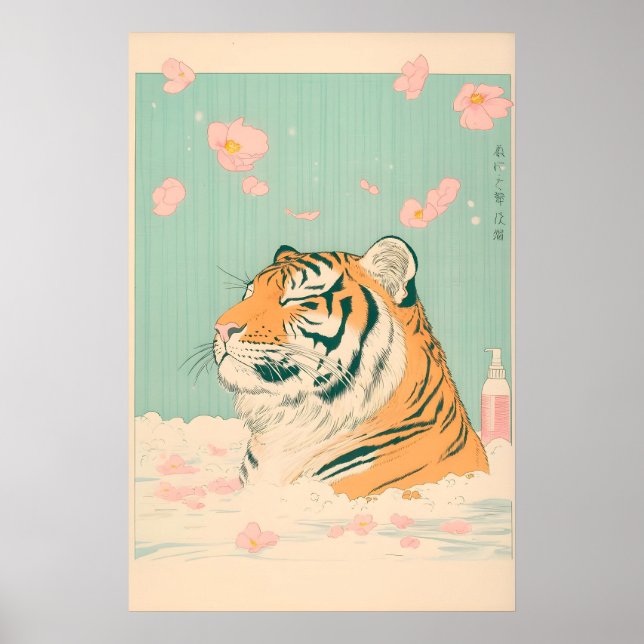 Ukiyo-e Tiger in Bathtub Print Japanese Bathroom Poster (Vorne)
