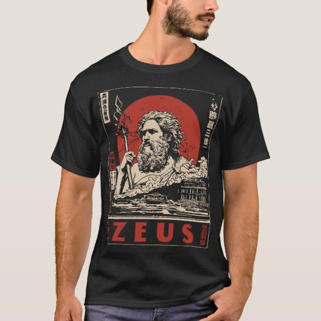 Ukiyo-e Zeus Thunder | Griechische Mythologie T-Shirt (Vorderseite)