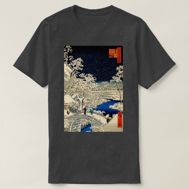 Ukiyoe Ando Hiroshige Yuhi Hill und Drum Bridg T-Shirt (Design vorne)