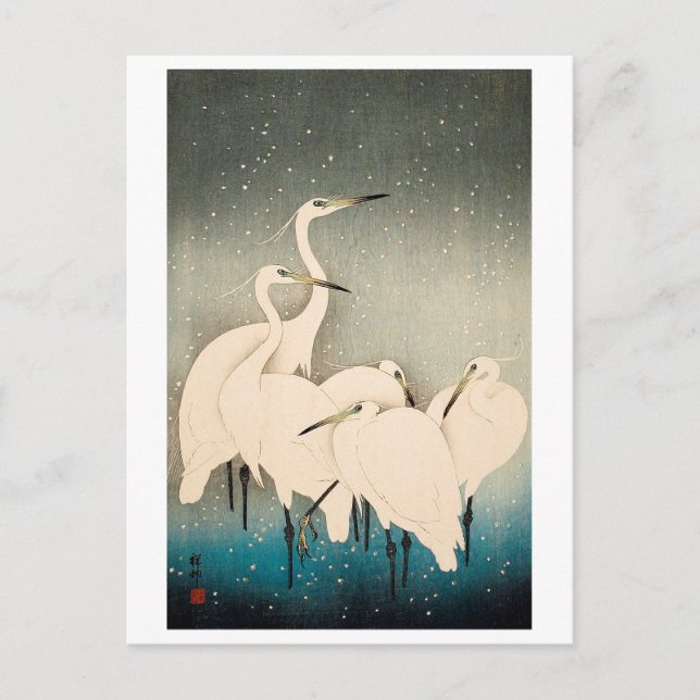 Ukiyoe - Egrets in Snow Postkarte (Vorderseite)