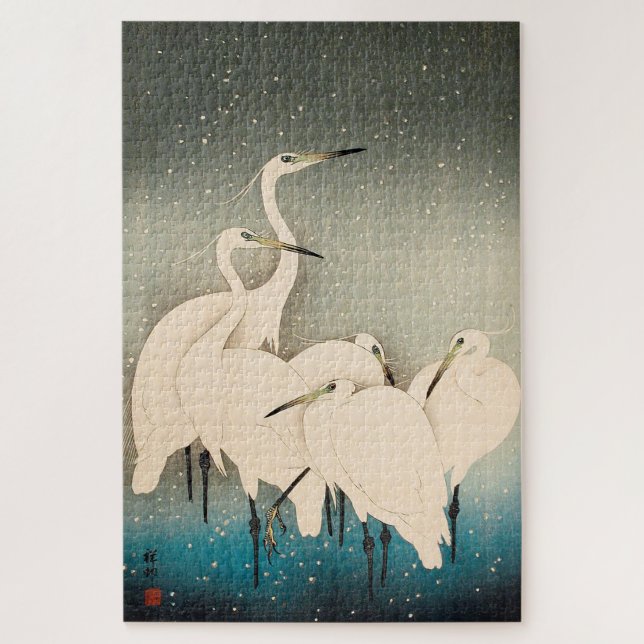 Ukiyoe - Egrets in Snow Puzzle (Vertikal)