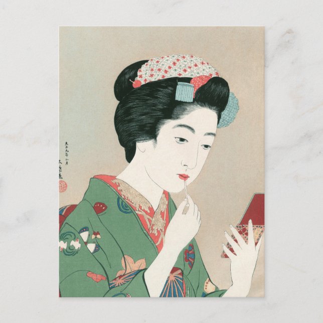Ukiyoe [Goyo] Frau mit einem roten Pinsel Postkarte (Vorderseite)