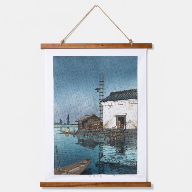 Ukiyoe - Hasui - m02 - Ushibori im Regen - Wandteppich Mit Holzrahmen (Vorderseite)