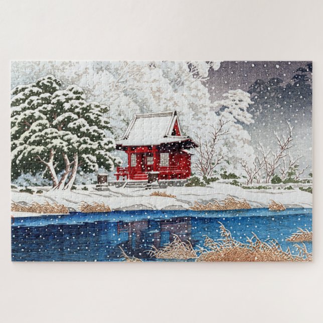ukiyoe - Hasui - m06 - Schnee beim Schrein Eintrit Puzzle (Horizontal)