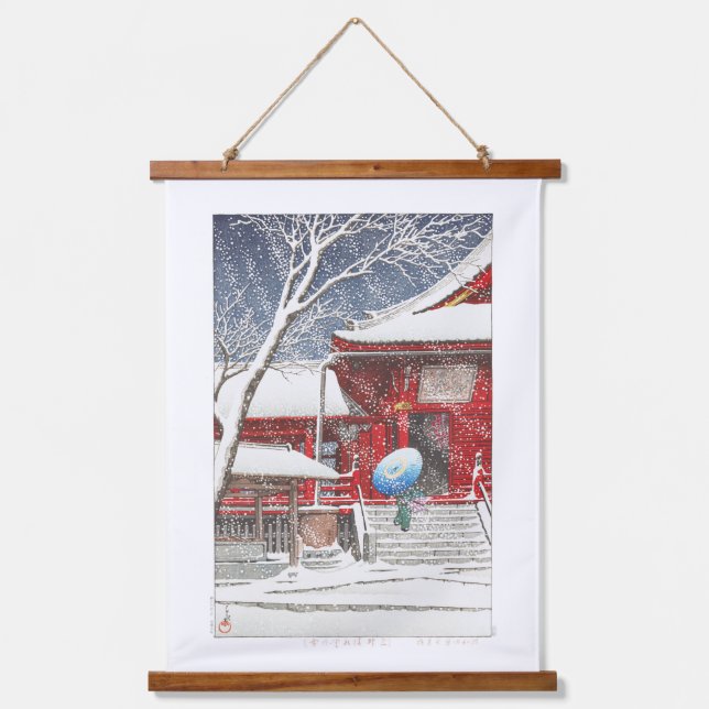 ukiyoe - Hasui - m09 - Schnee bei Ueno Kiyomizudo  Wandteppich Mit Holzrahmen (Vorderseite)