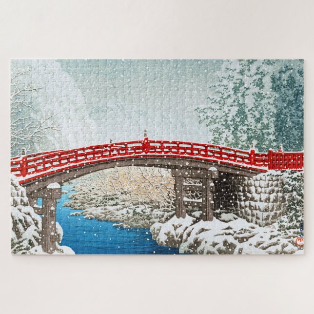ukiyoe - Hasui - m12 - Schnee an der Shinkyo Bridg Puzzle (Horizontal)