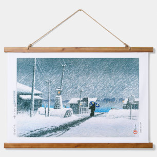 ukiyoe - hasui - No.3 Schnee bei Tsukishima - Wandteppich Mit Holzrahmen