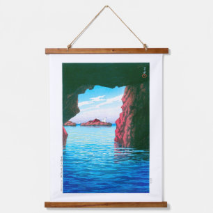 Ukiyoe - Hasui - No.47 Kojaku Cavern, Oga ... Wandteppich Mit Holzrahmen