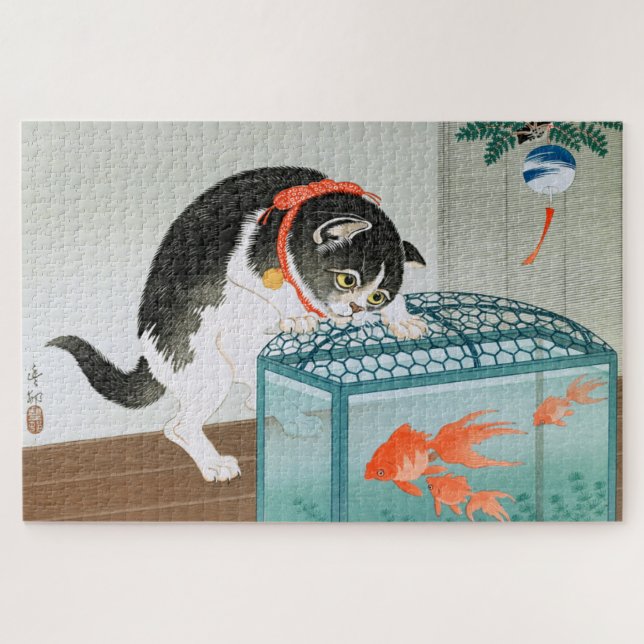 Ukiyoe [Koson] Cat and Goldfish Puzzle (Horizontal)
