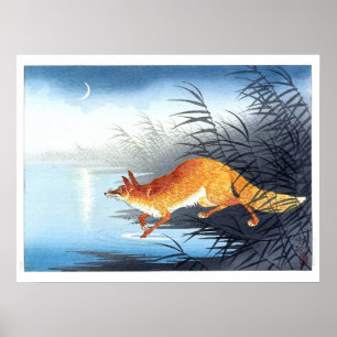 Ukiyoe [Koson] Fuchs am mondbeschienenen Wasser (M Poster