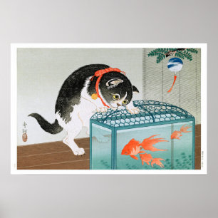 Ukiyoe [Koson] Katze und Goldfisch (XS) Poster