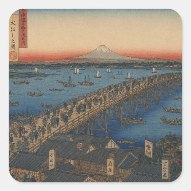 ukiyoe quadratischer aufkleber (Vorderseite)