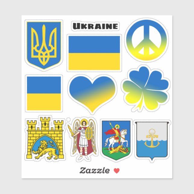 Ukraina Stickers - Flagge, Frieden, Kiyw, Lwiw / H Aufkleber (Blatt)