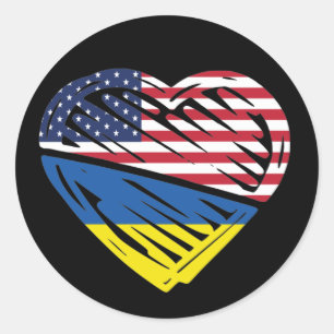 Ukraine Amerikanische Flagge Herzstück ukrainisch Runder Aufkleber