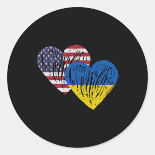 Ukraine Amerikanische Flagge Liebe Herz  Runder Aufkleber
