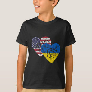 Ukraine Amerikanische Flagge Liebe Herz T-Shirt