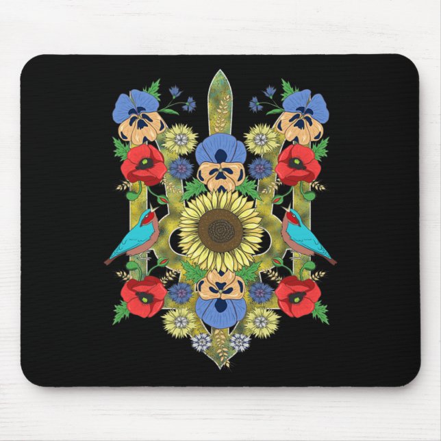Ukraine Birds Sunflower Trysub Vintag Ukrainian V Mousepad (Vorne)