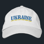 UKRAINE Blau-Gelb-Stift Schriftart Weiß Bestickte Baseballkappe<br><div class="desc">UKRAINE Colors Blue and Yellow Stencil Style Stickereier Schriftart auf White Cotton Hat,  um Ihre Unterstützung für die Ukraine zeigen!</div>