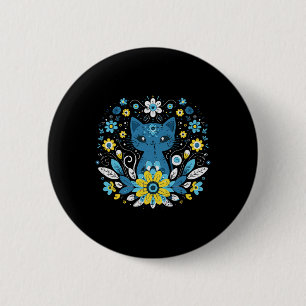 Ukraine Blau Gelbe Katze Blumen Ukrainische Mädche Button