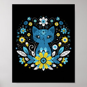 Ukraine Blau Gelbe Katze Blumen Ukrainische Mädche Poster