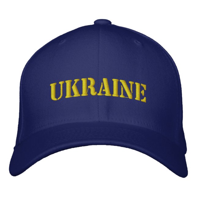 UKRAINE Blau mit Schriftart im Stilgelben Stift Bestickte Baseballkappe (Vorderseite)