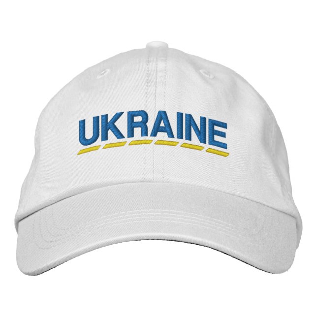 UKRAINE: Blau und Gelb auf Weiß Bestickte Baseballkappe (Vorderseite)