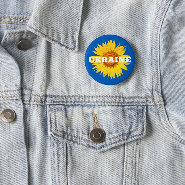 Ukraine Blume der Flaggenfarben Gelbe Blauer Sonne Button (Beispiel)