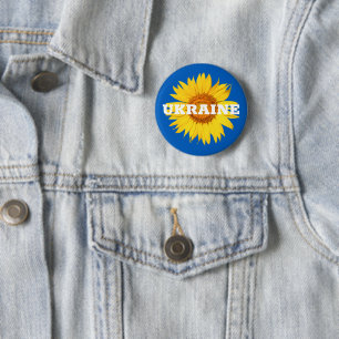 Ukraine Blume der Flaggenfarben Gelbe Blauer Sonne Button