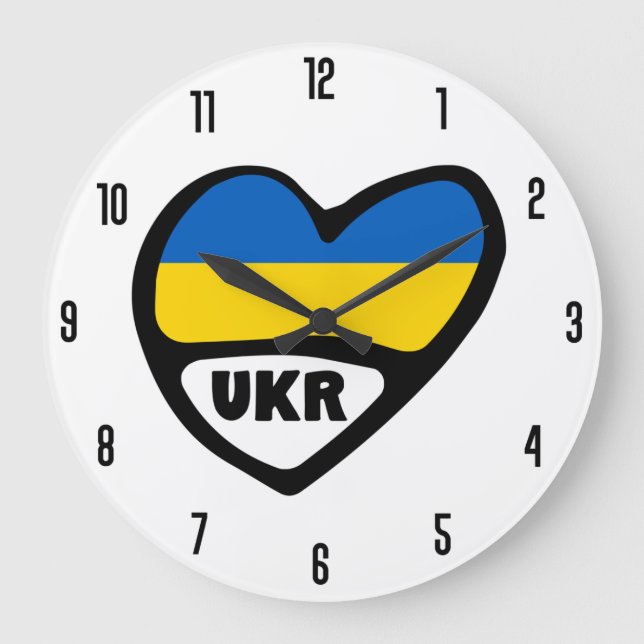 Ukraine Country Code Flag Herd, UKR Große Wanduhr (Vorderseite)