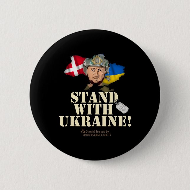 Ukraine Dänemark Flaggen Slogan Stand With Ukraine Button (Vorderseite)