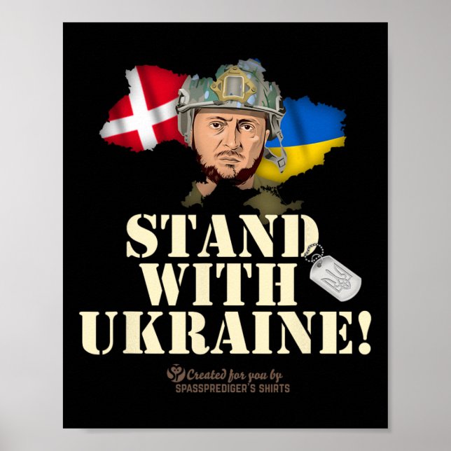 Ukraine Denmark Flags Slogan Stand With Ukraine  Poster (Vorne)