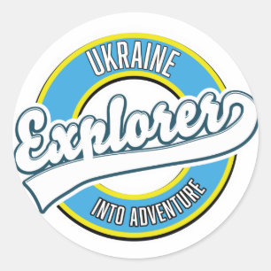 Ukraine Entdecker in Abenteuer Logo. Runder Aufkleber