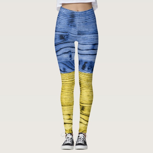 Ukraine-Fahne gelbe Holzstruktur Leggings (Vorderseite)