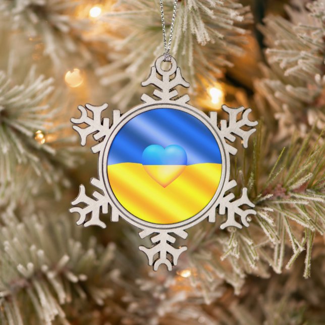 Ukraine Fahne Weihnachtsschmuck Freiheit Schneeflocken Zinn-Ornament (Baum)