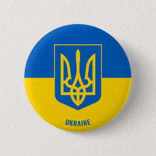 Ukraine Flag and Coat of Arms Charming Patriotic Button
