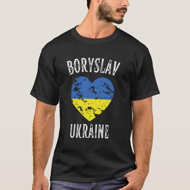 Ukraine Flag Herz Boryslav Stadt T-Shirt (Vorderseite)