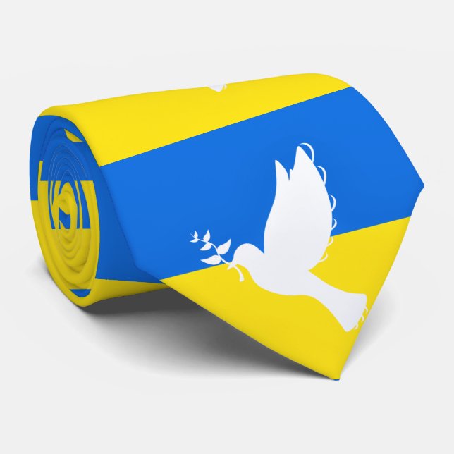 Ukraine Flag Neck Tie Dove of Peace - Freiheit Krawatte (Gerollt)
