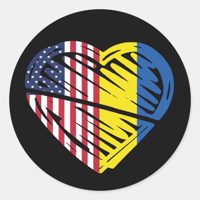 Ukraine Flag Solidarity USA American Flag Heart Runder Aufkleber (Vorderseite)