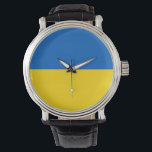 Ukraine-Flagge Armbanduhr<br><div class="desc">Die ukrainische Flagge ist ein horizontales Bicolor . Die verwendeten Farben in der Flagge sind blau,  gelb. Der Anteil der ukrainischen Flagge beträgt 2:3. Die Flagge der Ukraine wurde 1992 adoptiert. Die erste Verwendung des aktuellen Flagdesigns erfolgte 1848. Die letzte Änderung am aktuellen ukrainischen Flaggendesign erfolgte 1918.</div>