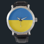 Ukraine-Flagge Armbanduhr<br><div class="desc">Die ukrainische Flagge ist ein horizontales Bicolor . Die verwendeten Farben in der Flagge sind blau,  gelb. Der Anteil der ukrainischen Flagge beträgt 2:3. Die Flagge der Ukraine wurde 1992 adoptiert. Die erste Verwendung des aktuellen Flagdesigns erfolgte 1848. Die letzte Änderung am aktuellen ukrainischen Flaggendesign erfolgte 1918.</div>