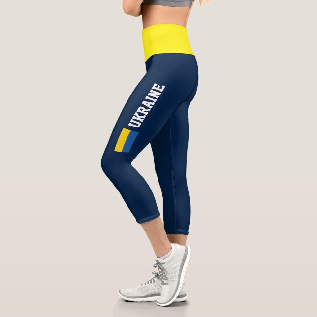 Ukraine Flagge blau-gelb hohe Taille Capri Legging (Links)