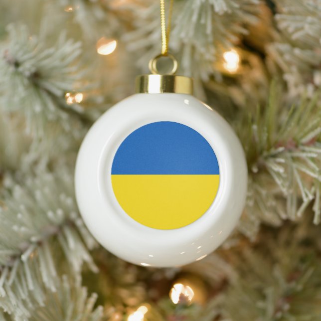 Ukraine-Flagge blau gelb niedlich Keramik Kugel-Ornament (Baum)