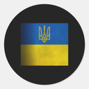 Ukraine-Flagge Blau Und Gelb Mit Wappen Tri Runder Aufkleber