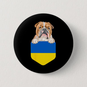 Ukraine-Flagge Bulldogge Hund In Tasche Button