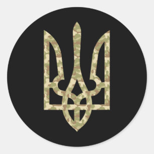 Ukraine-Flagge Emblem Ukrainisches National Tryzub Runder Aufkleber