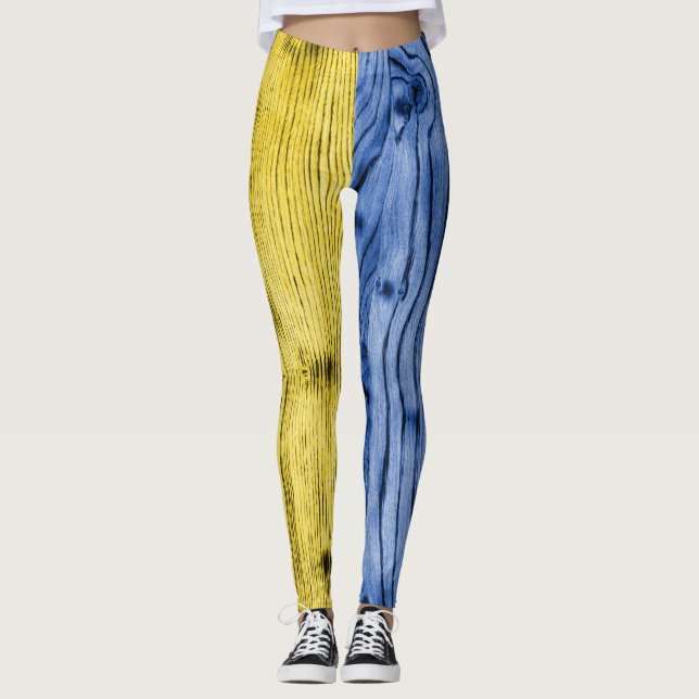 Ukraine-Flagge gelb-blaue Holzstruktur Muster Legi Leggings (Vorderseite)