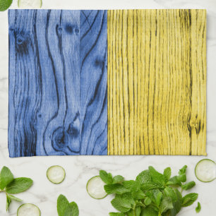 Ukraine-Flagge gelb-blaue Holztextur Muster Geschirrtuch